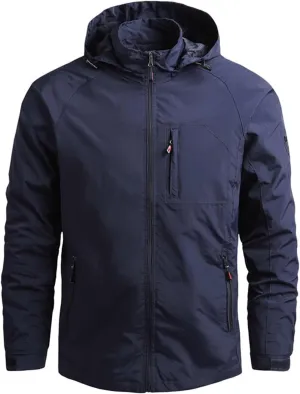 Men's Water Resistant Front Zip Jacket Hooded Outdoor Casual Lightweight Windbreaker Waterproof Jackets,M-5XL