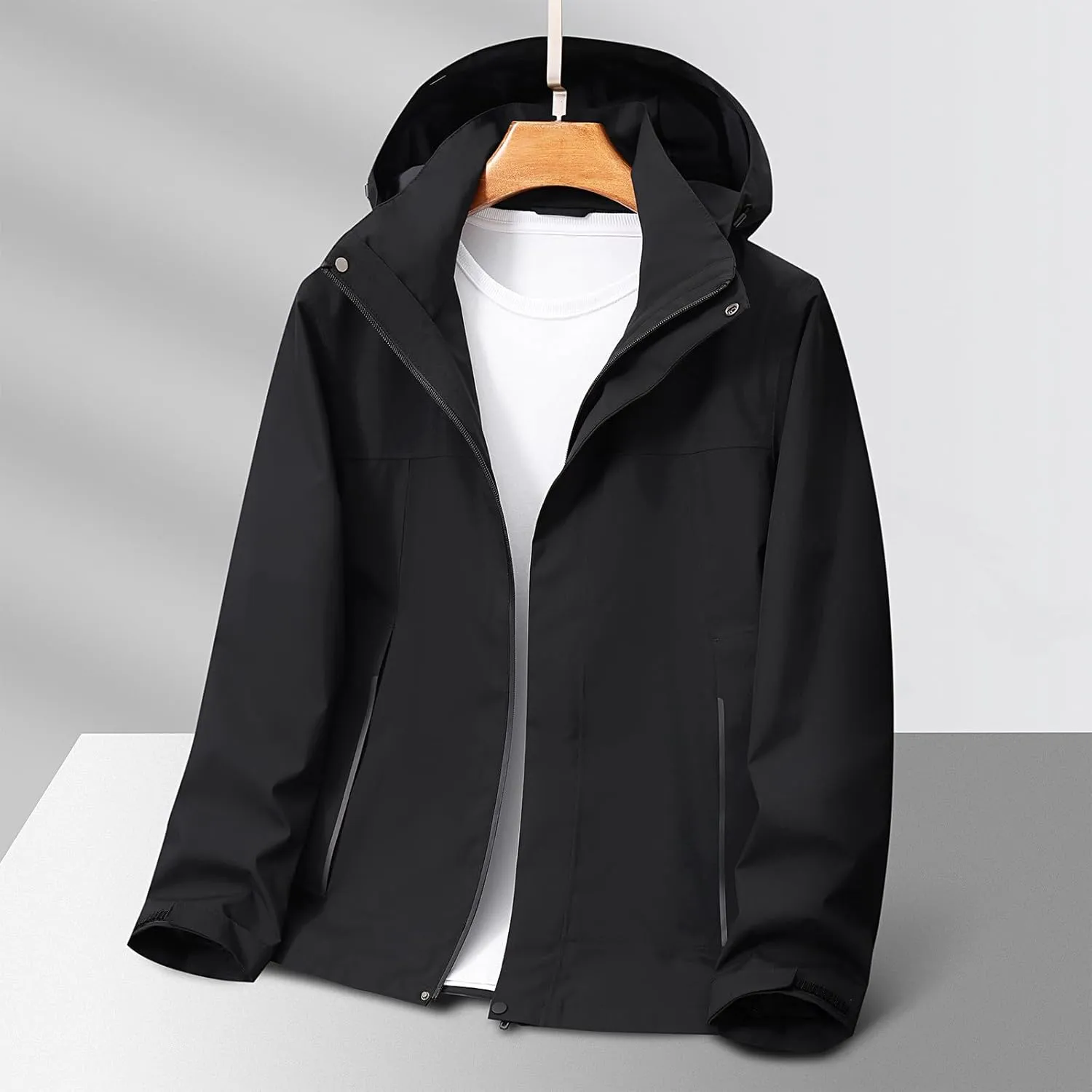 Men's Windbreakers Lightweight Jacket Fleece Lined Hooded Mens Jackets Casual Stylish Hiking Windbreaker Solid Jacket