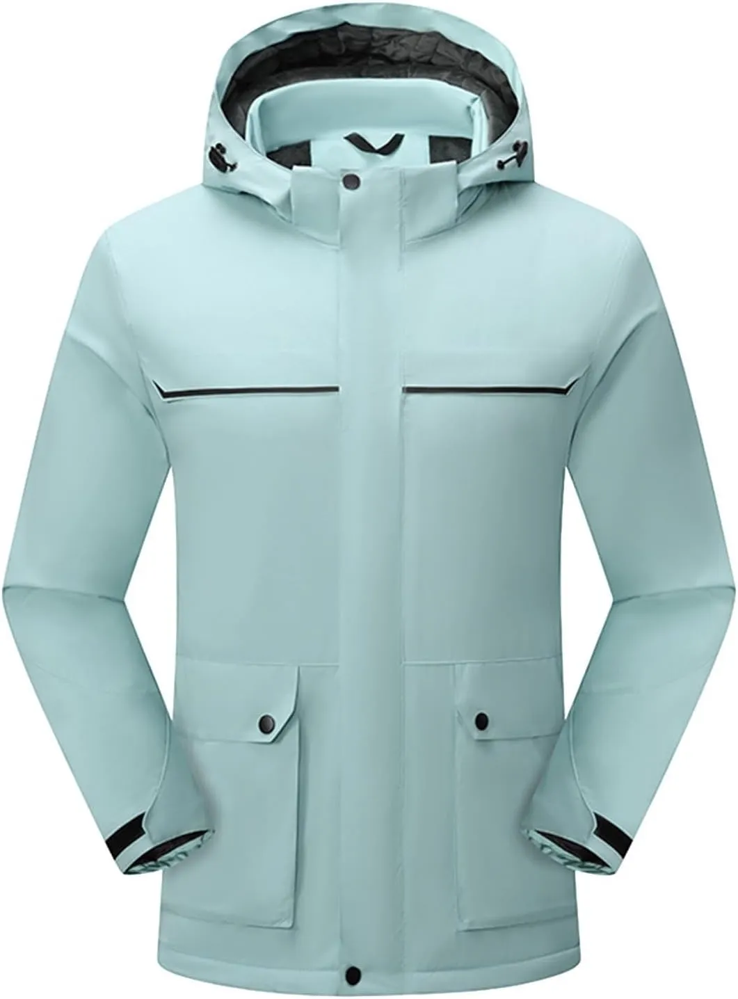 Mens Windbreakers Windproof and Waterproof Adjustable Hooded Jacket Solid Color Casual Punch Outdoor Hiking Jacket