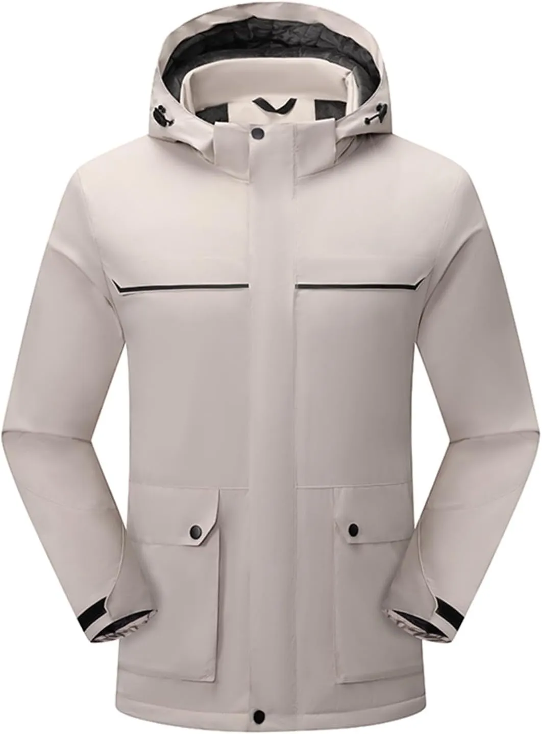 Mens Windbreakers Windproof and Waterproof Adjustable Hooded Jacket Solid Color Casual Punch Outdoor Hiking Jacket