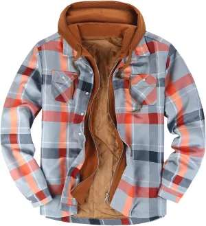 Mens Winter Coat Quilted Lined Plaid Warm With Hood Warm Windbreaker Jackets Heated Casual Hoodie