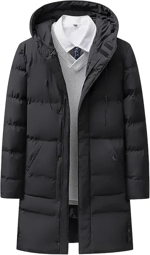 Mens Winter Coats Long Thicken Warm Parka Jacket Hooded Puffer Jackets Lightweight Windproof Padded Coat Outerwear