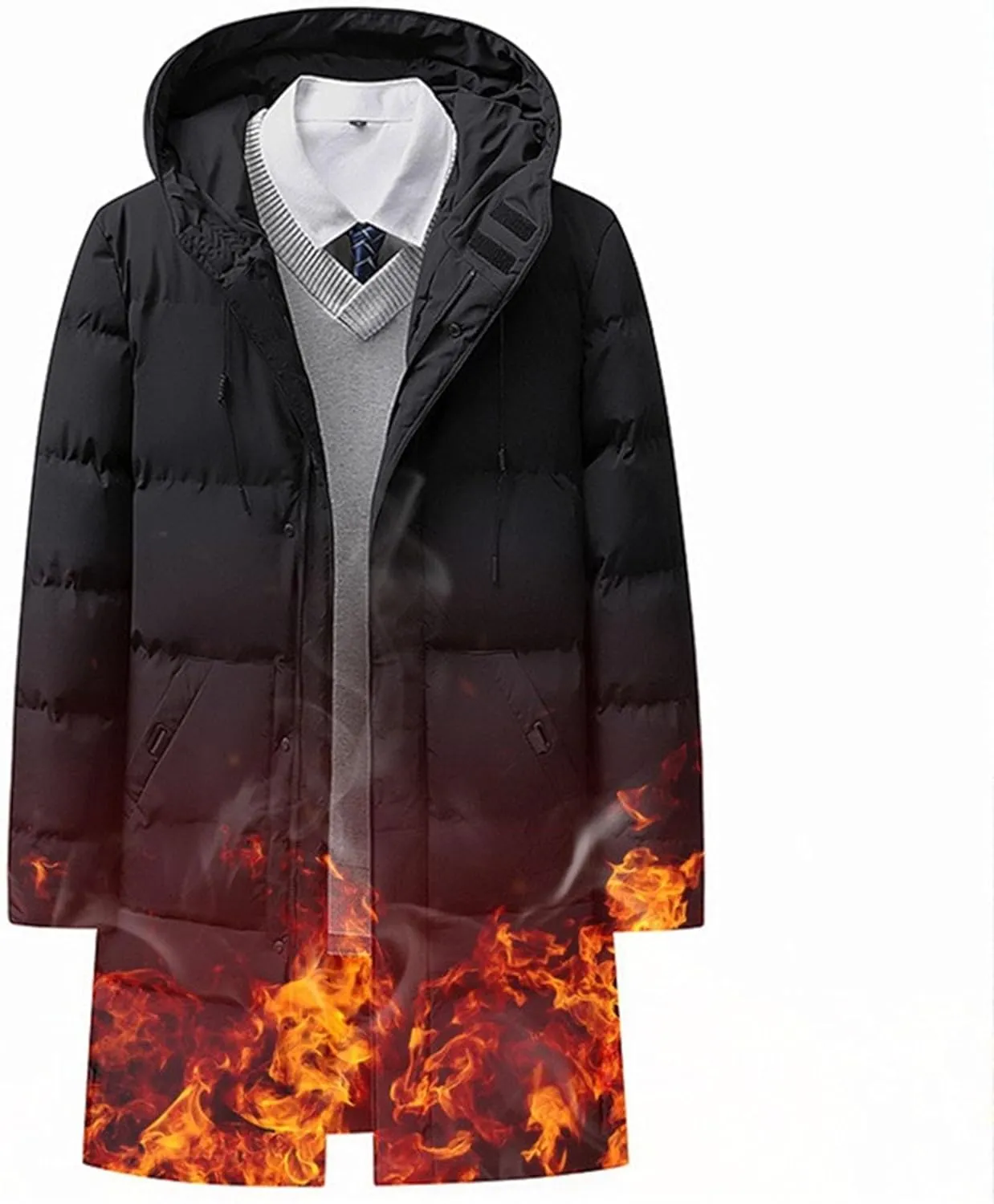 Mens Winter Coats Long Thicken Warm Parka Jacket Hooded Puffer Jackets Lightweight Windproof Padded Coat Outerwear
