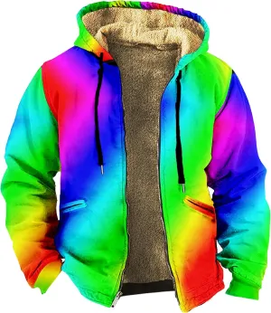 Mens Winter Coats Solid Color Zipper Hooded Warm Windbreaker Jackets Oversized Heavy Hoodie