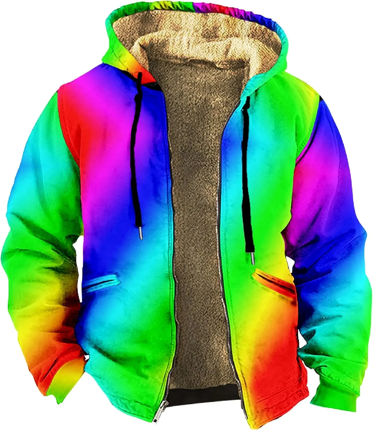 Mens Winter Coats Solid Color Zipper Hooded Warm Windbreaker Jackets Oversized Heavy Hoodie