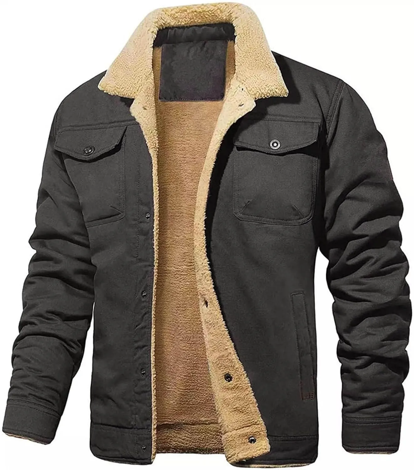 Men's Winter Jacket Thermal Fleece Lined Coat Thick Cotton Sherpa Jacket Long Sleeve Winter Warm Cargo Jackets