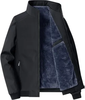 Mens Winter Outdoor Softshell Jacket Full Zip Stand Collar Chunky Coats Warm Fleece Lined Waterproof Hiking Work Jackets