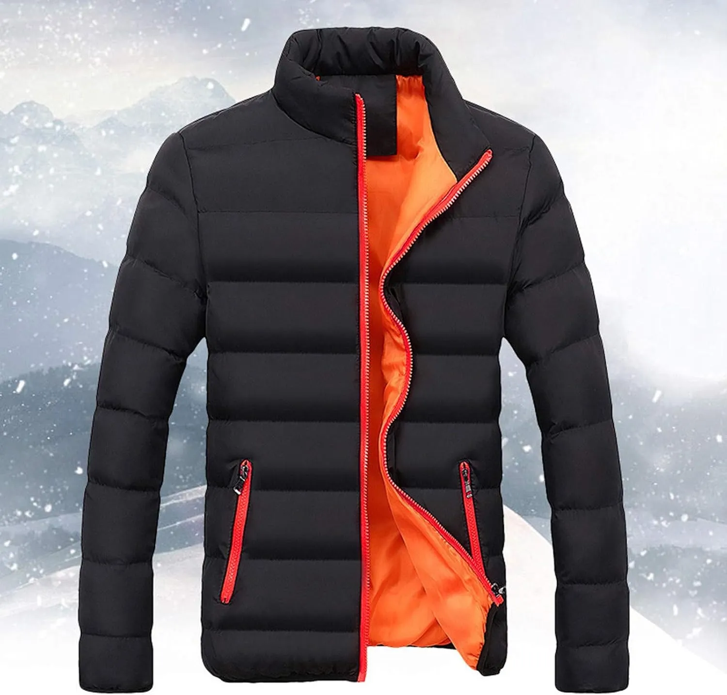 Mens Winter Puffer Jackets Lightweight Warm Down Coat Full Zip Jacket Quilted Insulated Outerwear Warm Puffy Jackets