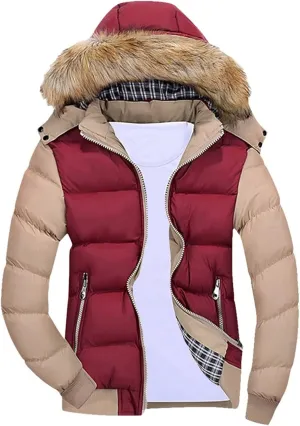 Mens Winter Warm Parka Coats Lightweight Thickened Puffer Down Jackets Hooded Windbreakers with Detachable Fur Hood