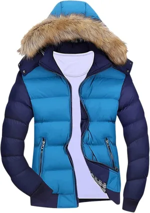 Mens Winter Warm Parka Coats Lightweight Thickened Puffer Down Jackets Hooded Windbreakers with Detachable Fur Hood