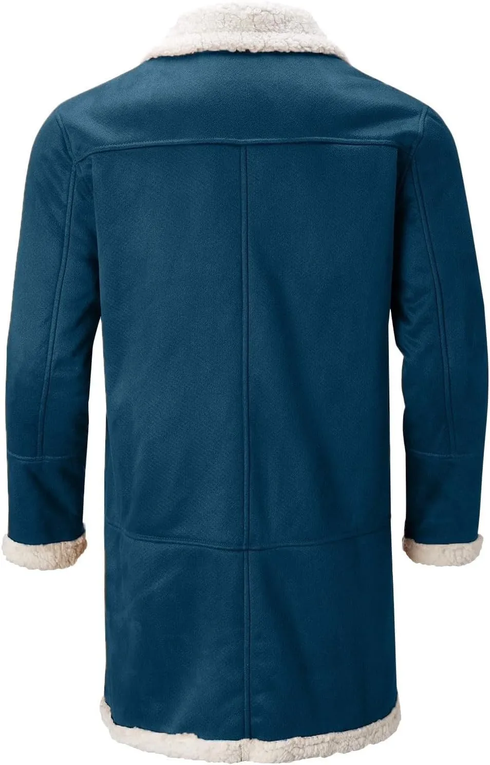 Mens Winter Warm Sherpa Fleece Lined Long Trench Coat with Fur Collar Faux Leather Shearling Jacket Pocket