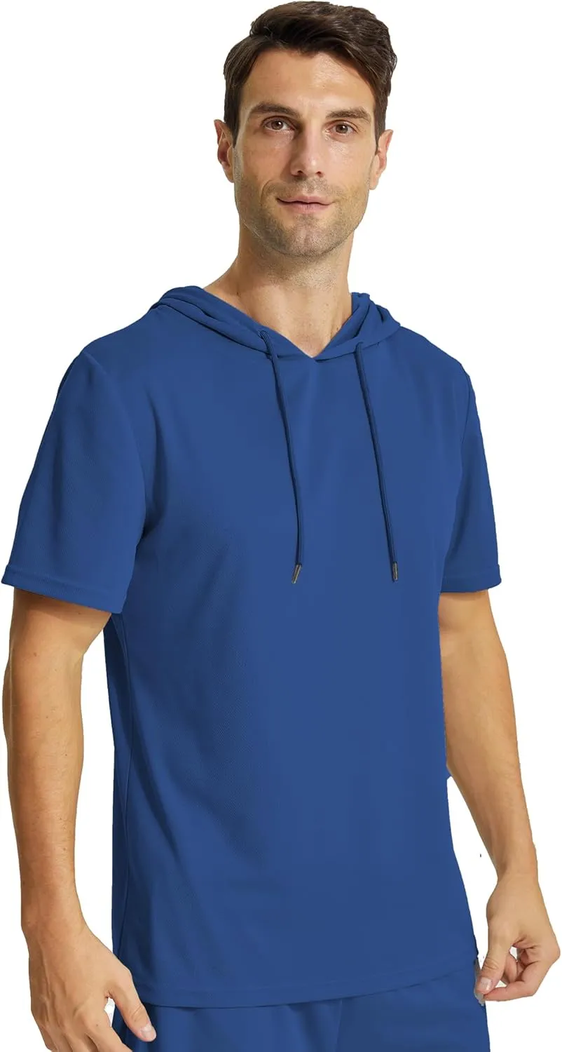 Mens Workout Athletic Hoodie Shirts Short Sleeve Lightweight Gym Muscle Fit Running T-Shirts Sweatshirt Hooded