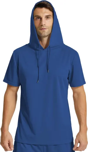 Mens Workout Athletic Hoodie Shirts Short Sleeve Lightweight Gym Muscle Fit Running T-Shirts Sweatshirt Hooded