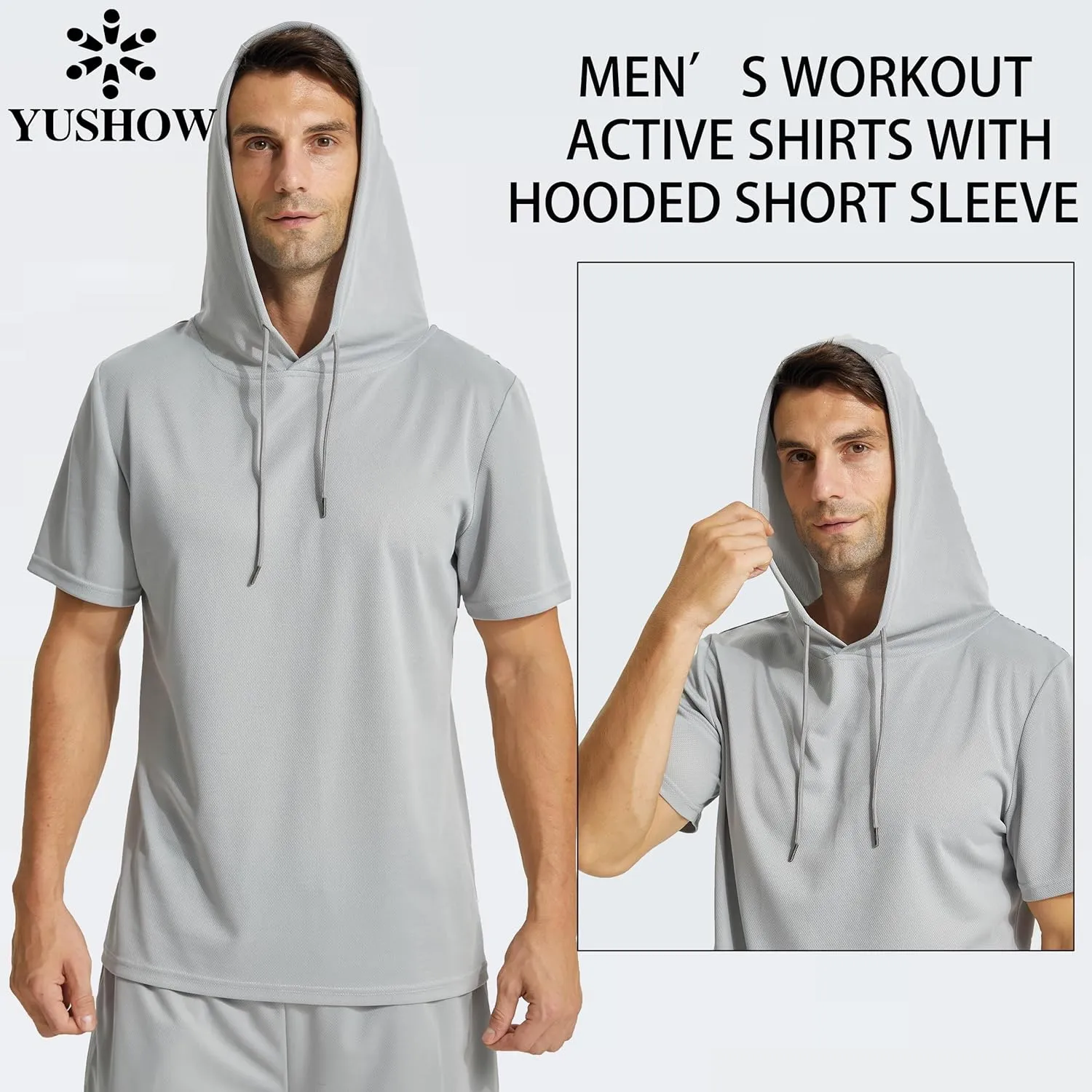 Mens Workout Athletic Hoodie Shirts Short Sleeve Lightweight Gym Muscle Fit Running T-Shirts Sweatshirt Hooded