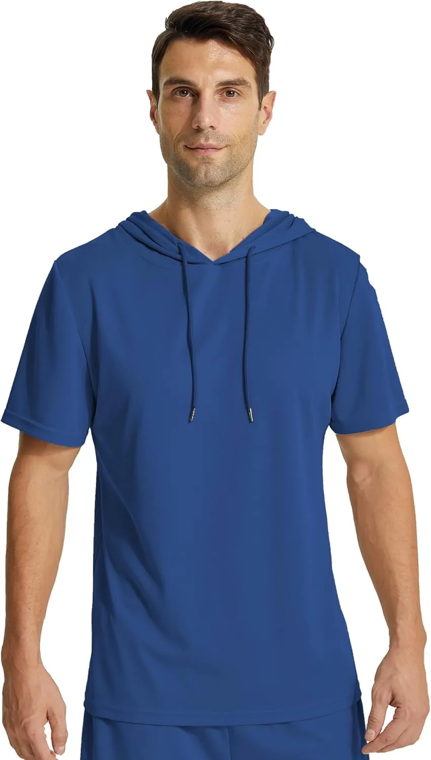 Mens Workout Athletic Hoodie Shirts Short Sleeve Lightweight Gym Muscle Fit Running T-Shirts Sweatshirt Hooded