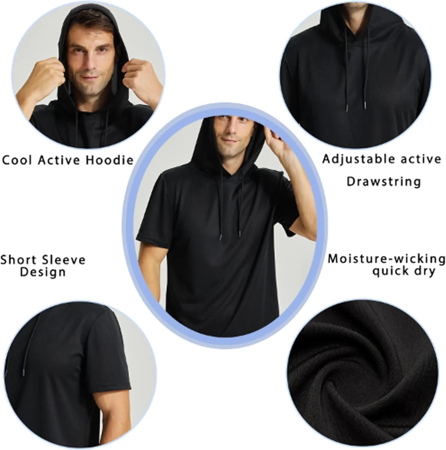Mens Workout Athletic Hoodie Shirts Short Sleeve Lightweight Gym Muscle Fit Running T-Shirts Sweatshirt Hooded