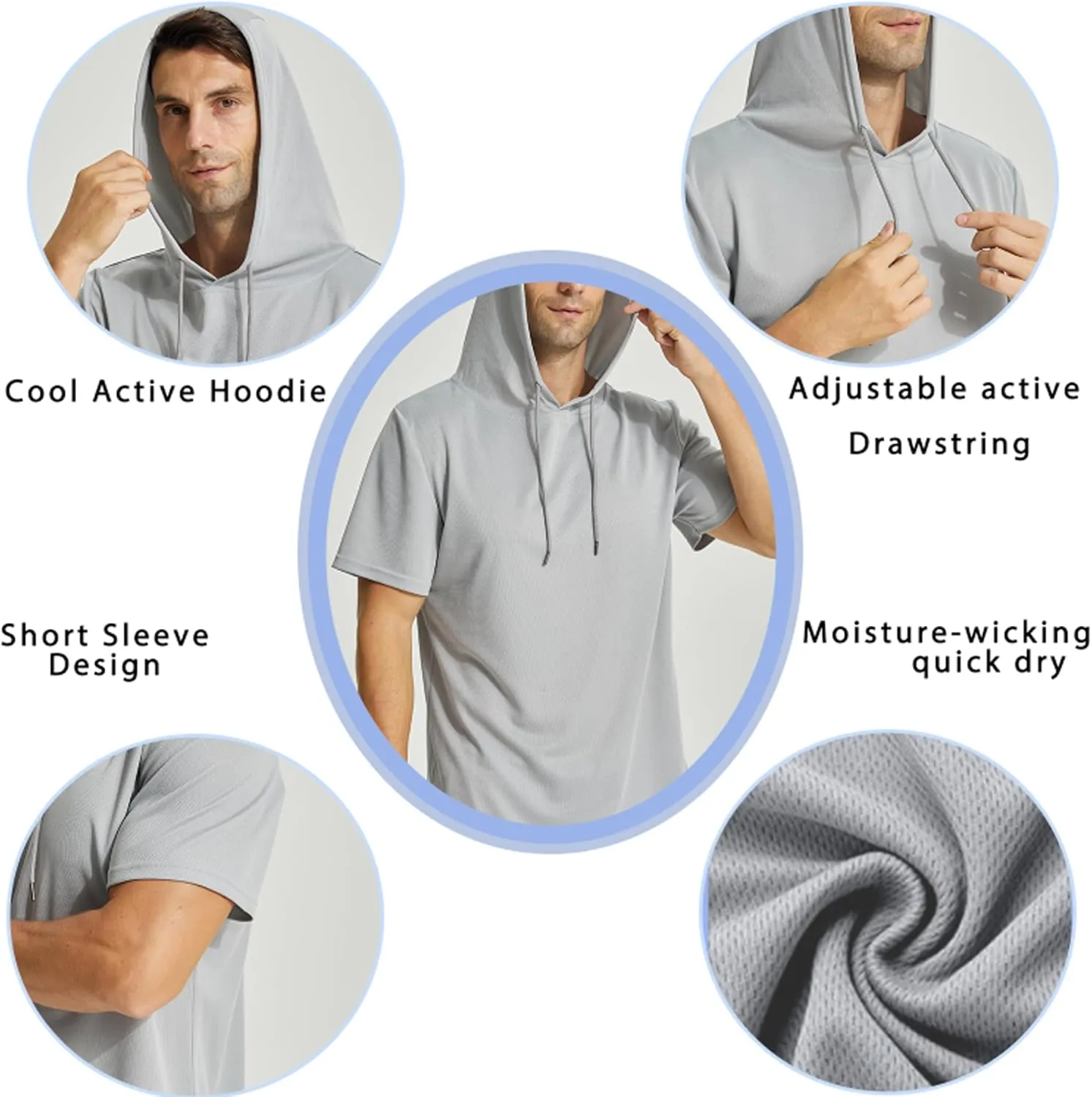 Mens Workout Athletic Hoodie Shirts Short Sleeve Lightweight Gym Muscle Fit Running T-Shirts Sweatshirt Hooded