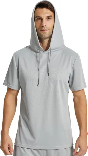 Mens Workout Athletic Hoodie Shirts Short Sleeve Lightweight Gym Muscle Fit Running T-Shirts Sweatshirt Hooded
