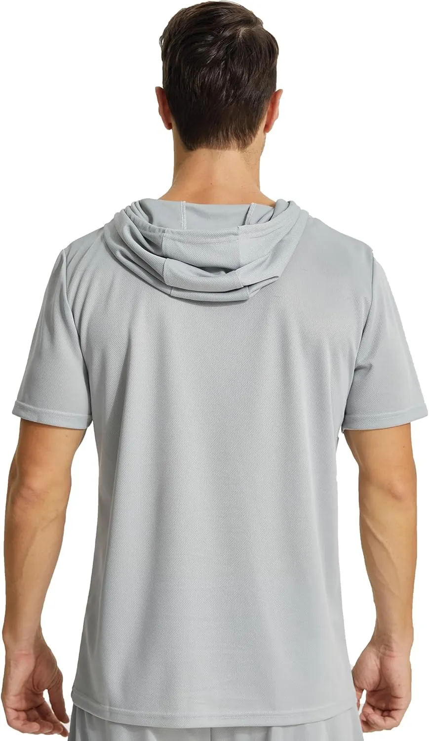 Mens Workout Athletic Hoodie Shirts Short Sleeve Lightweight Gym Muscle Fit Running T-Shirts Sweatshirt Hooded