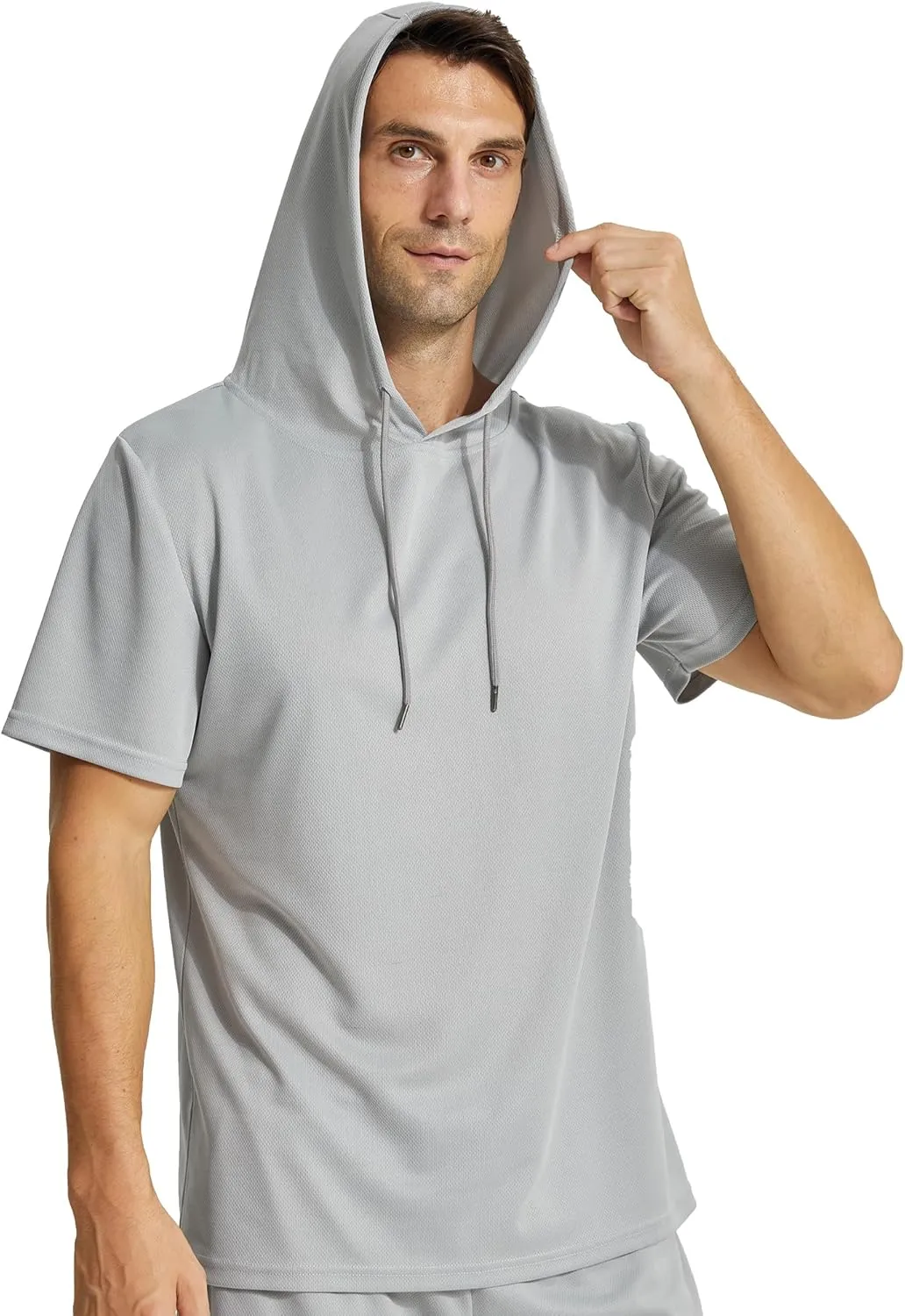 Mens Workout Athletic Hoodie Shirts Short Sleeve Lightweight Gym Muscle Fit Running T-Shirts Sweatshirt Hooded