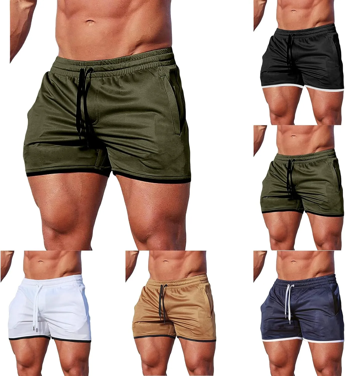 Men's Workout Running Shorts Lightweight Quick Dry Gym Shorts Summer Drawstring Stretch Pants for Daily Beach Jogging