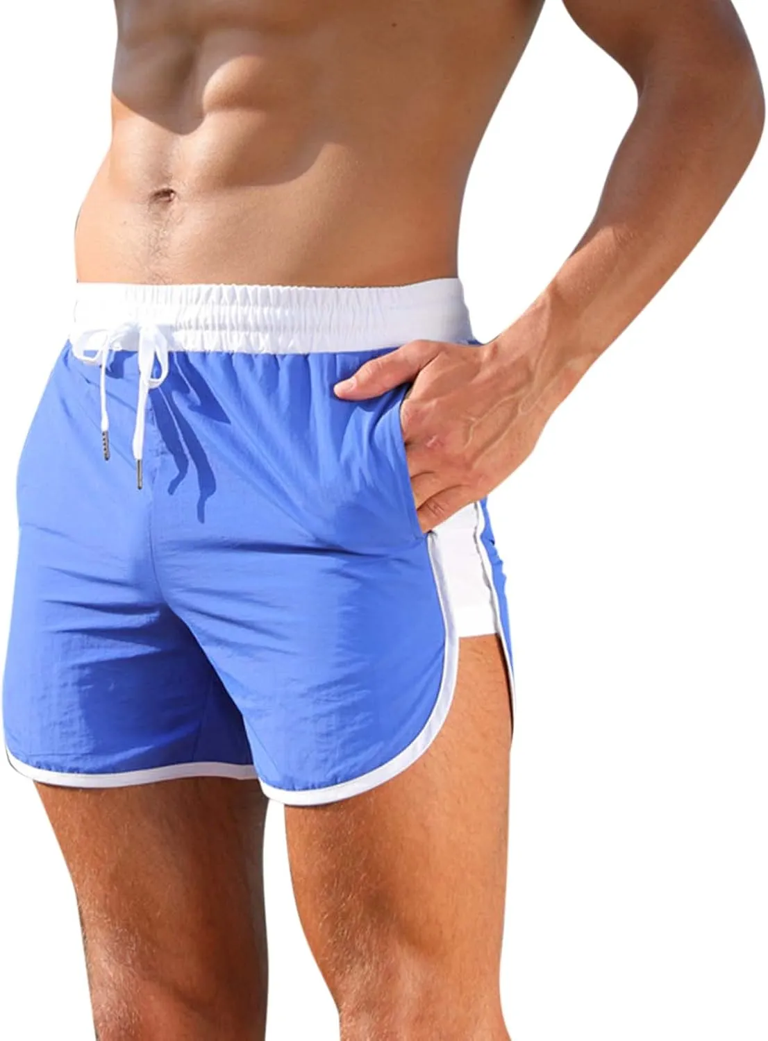 Men's Workout Running Shorts Quick Dry Lightweight Gym Athletic Shorts with Pockets Summer Beach Swimming Shorts