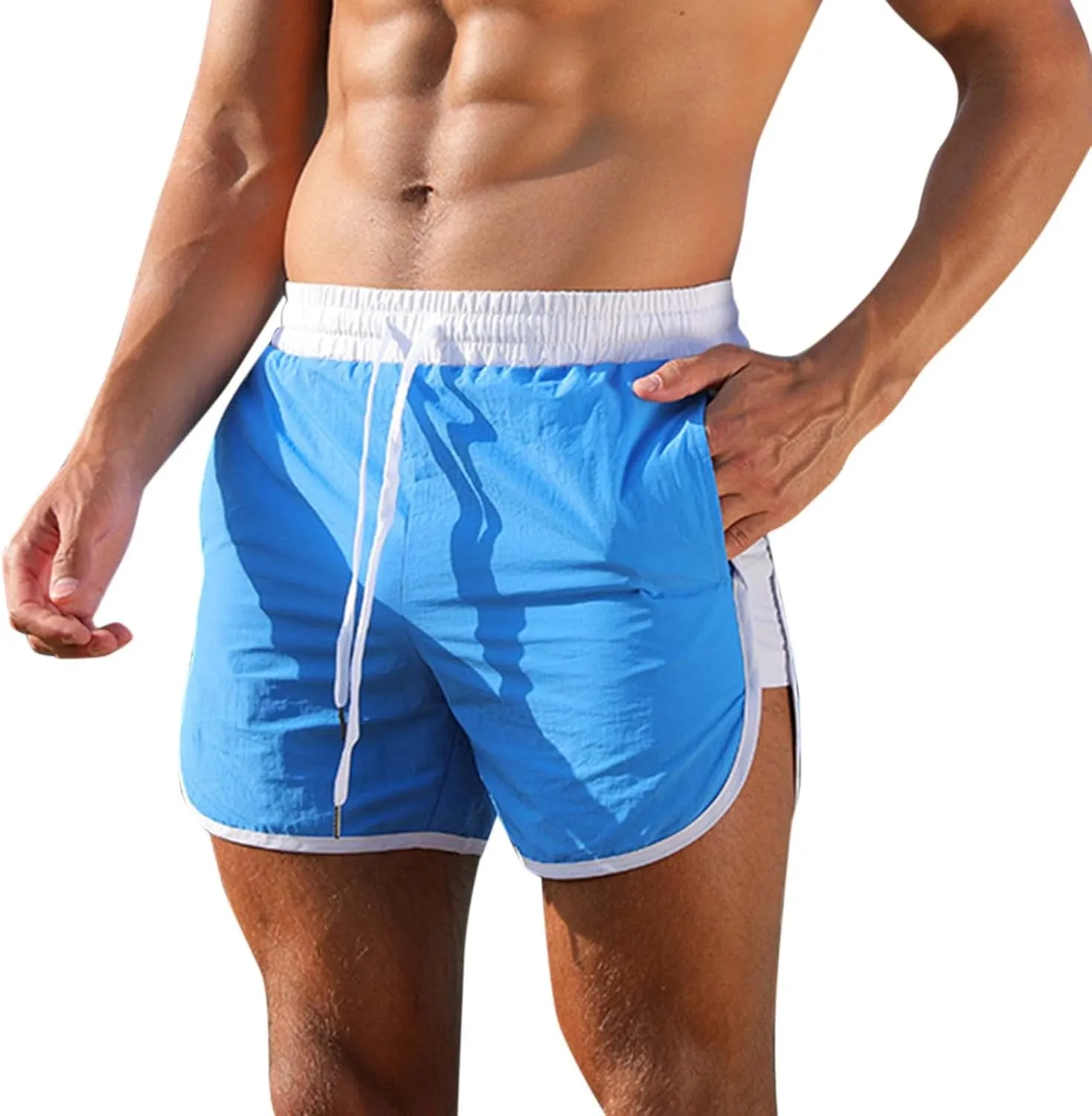 Men's Workout Running Shorts Quick Dry Lightweight Gym Athletic Shorts with Pockets Summer Beach Swimming Shorts
