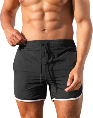 Men's Workout Running Shorts Quick Dry Lightweight Gym Athletic Shorts with Pockets Summer Beach Swimming Shorts