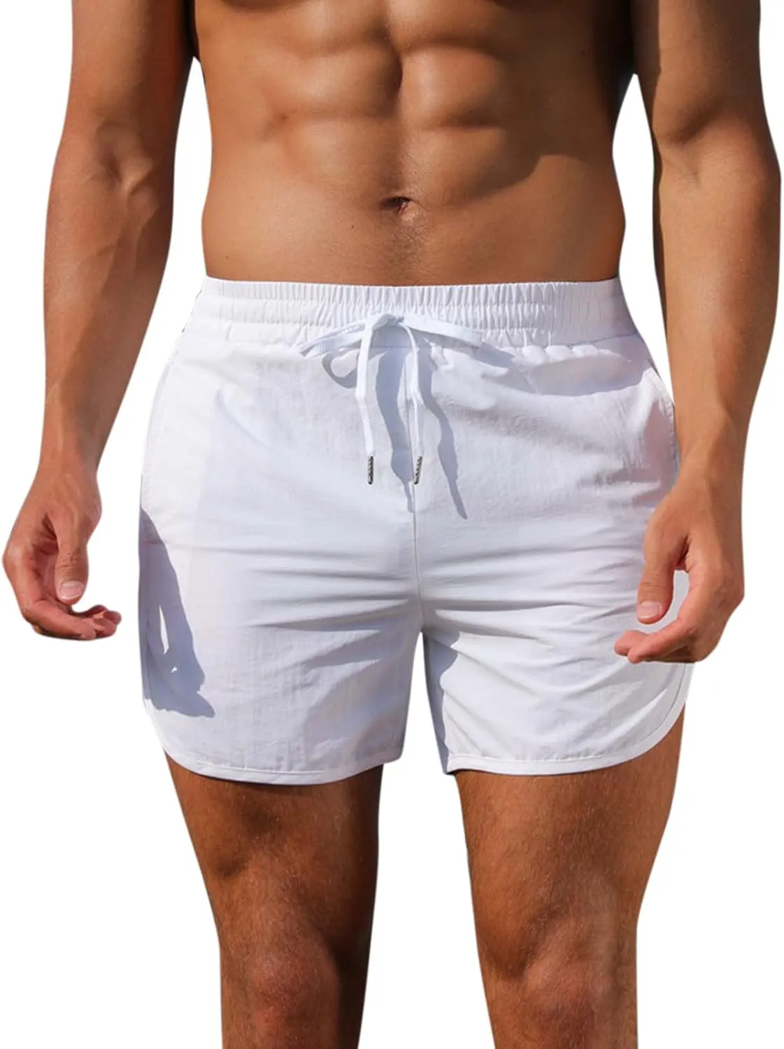 Men's Workout Running Shorts Quick Dry Lightweight Gym Athletic Shorts with Pockets Summer Beach Swimming Shorts