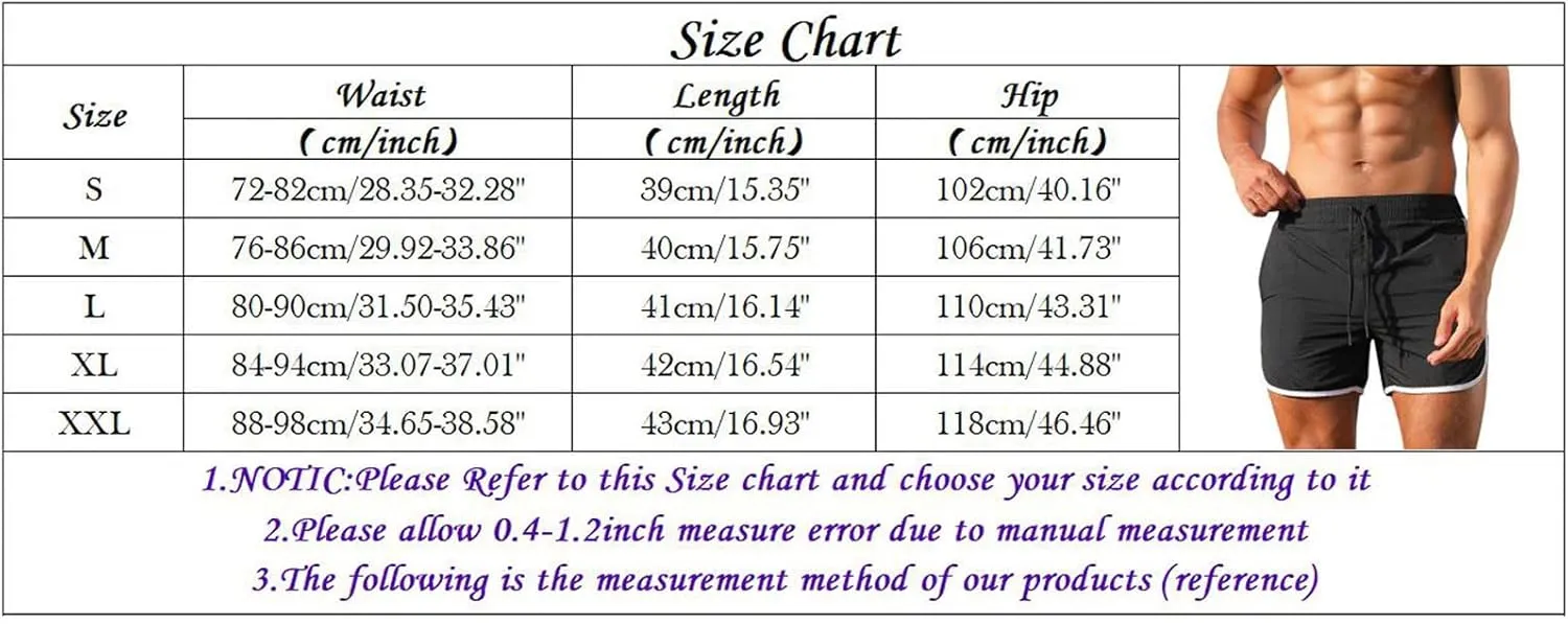 Men's Workout Running Shorts Quick Dry Lightweight Gym Athletic Shorts with Pockets Summer Beach Swimming Shorts