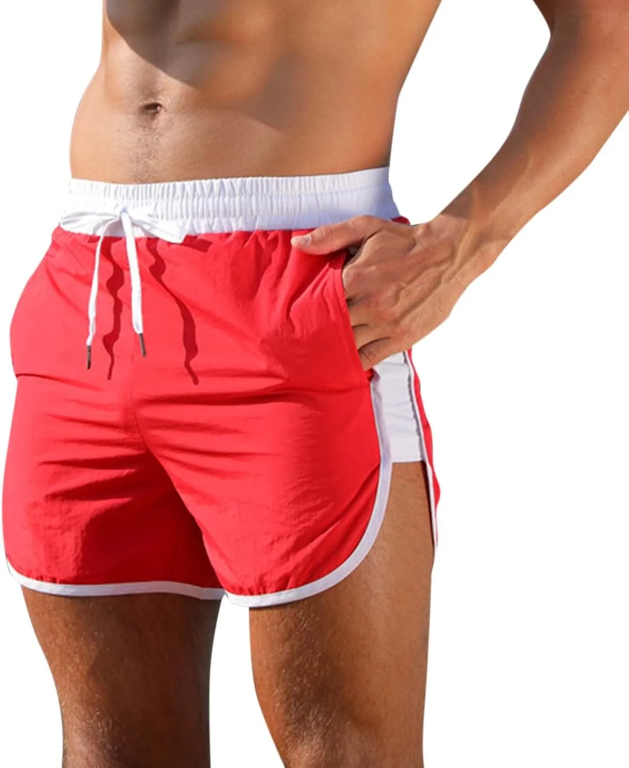Men's Workout Running Shorts Quick Dry Lightweight Gym Athletic Shorts with Pockets Summer Beach Swimming Shorts