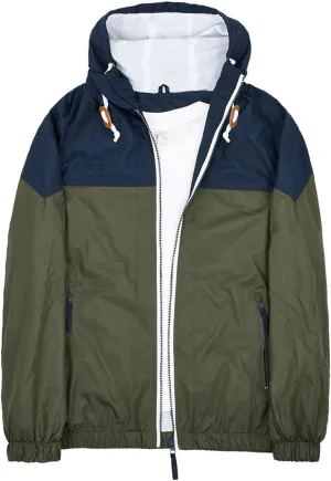 Mens Zip Up Jackets Hooded Waterproof Retro Windbreakers Loose Coats Fashion Lapel Color Block Clothes with Pocket