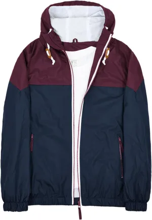 Mens Zip Up Jackets Hooded Waterproof Retro Windbreakers Loose Coats Fashion Lapel Color Block Clothes with Pocket