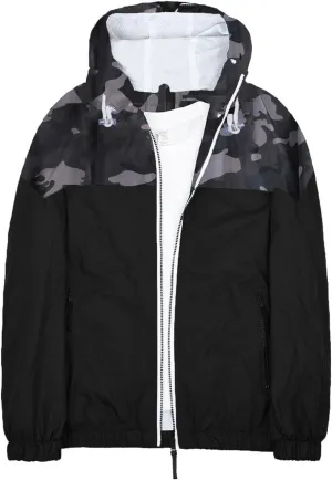 Mens Zip Up Jackets Hooded Waterproof Retro Windbreakers Loose Coats Fashion Lapel Color Block Clothes with Pocket