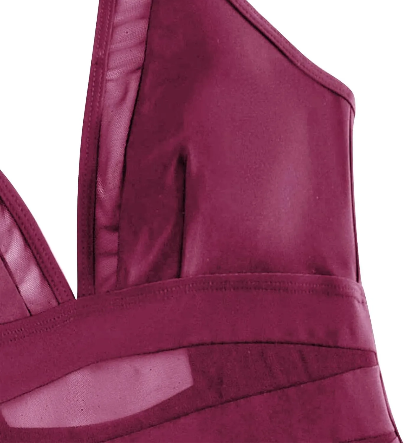 Mesh One Piece Swimsuit Womens Sexy V Neck Solid Color Backless Tummy Control High Cut Bathing Suits Monokini Swimwear