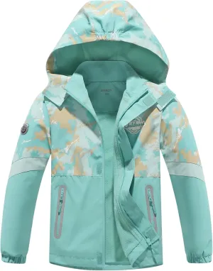 MGEOY Boys Girls Rain Jacket Lightweight Waterproof Hooded Fleece Lined Raincoat Windbreakers for Kids