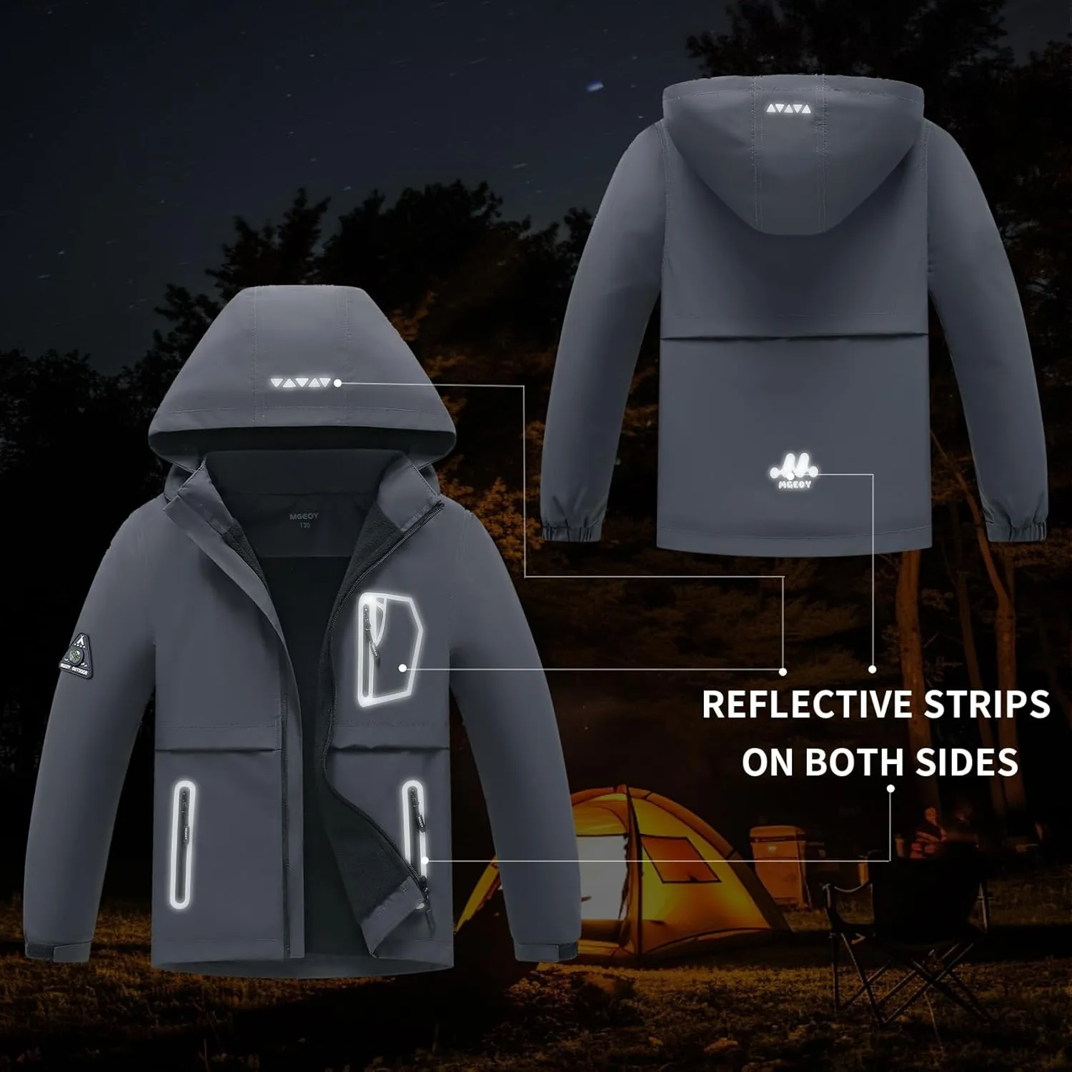 MGEOY Boys Girls Rain Jacket Lightweight Waterproof Hooded Fleece Lined Raincoat Windbreakers for Kids