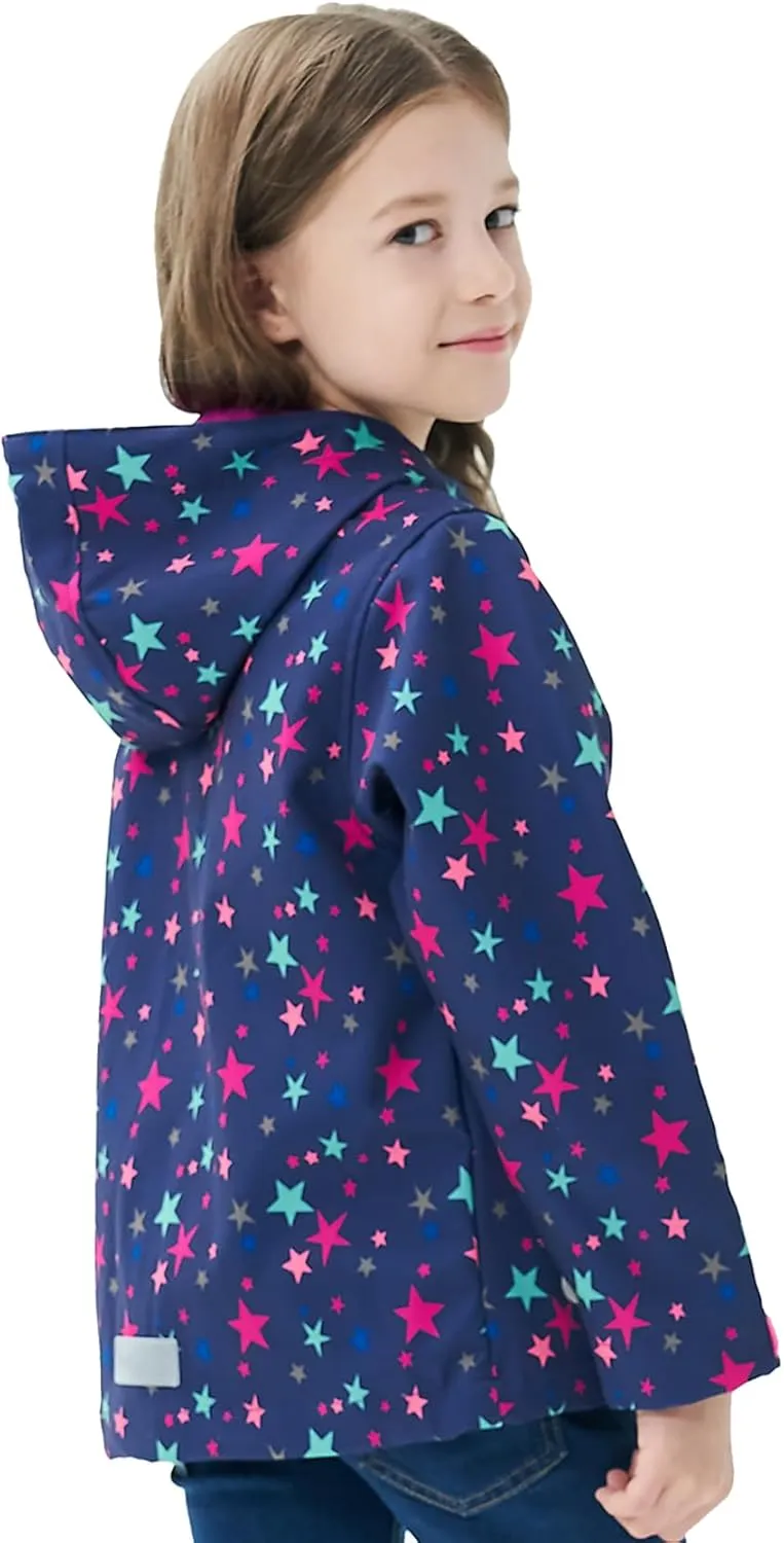 MGEOY Boys Girls Rain Jacket Lightweight Waterproof Hooded Fleece Lined Raincoat Windbreakers for Kids