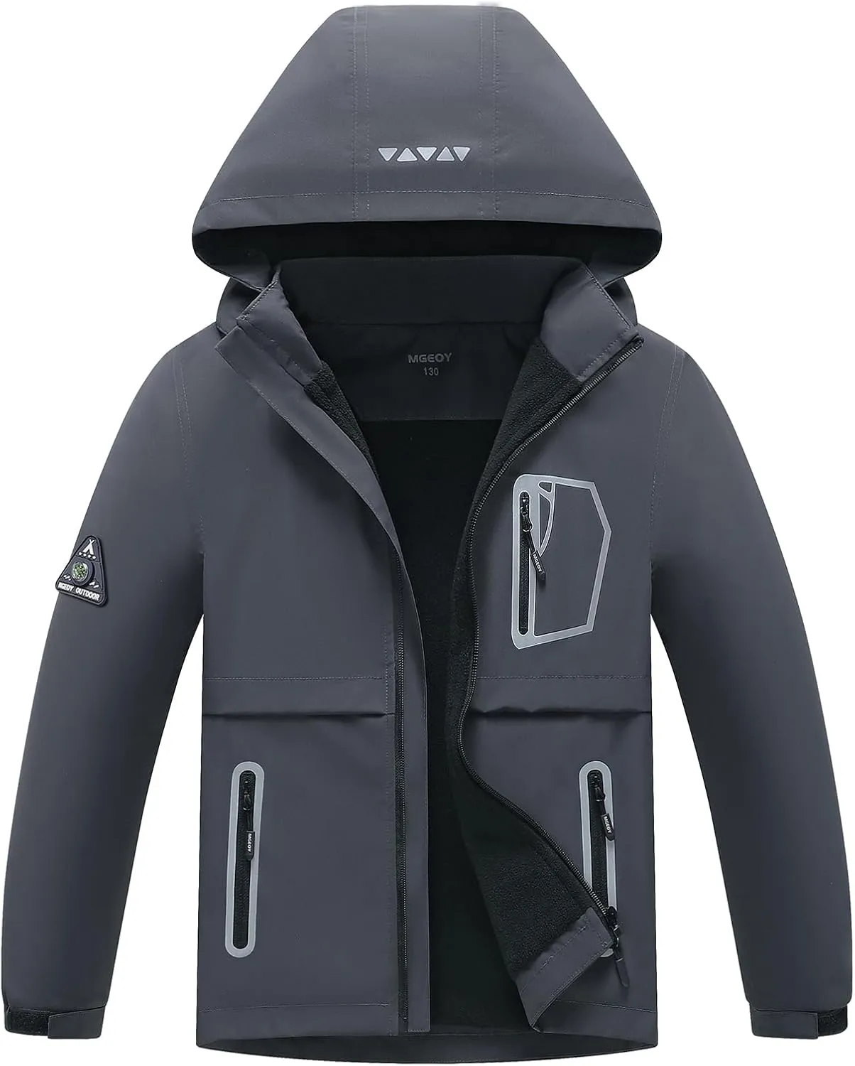 MGEOY Boys Girls Rain Jacket Lightweight Waterproof Hooded Fleece Lined Raincoat Windbreakers for Kids