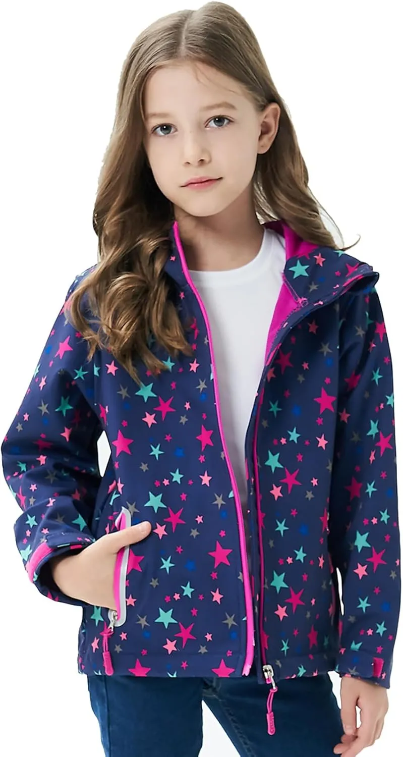 MGEOY Boys Girls Rain Jacket Lightweight Waterproof Hooded Fleece Lined Raincoat Windbreakers for Kids