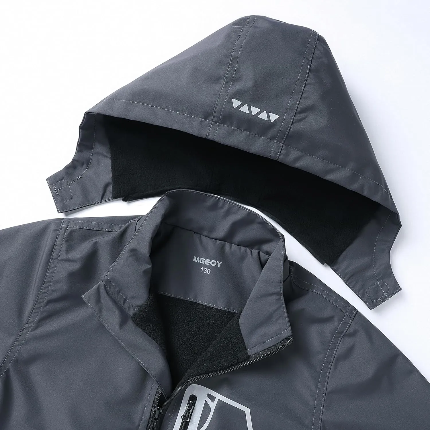 MGEOY Boys Girls Rain Jacket Lightweight Waterproof Hooded Fleece Lined Raincoat Windbreakers for Kids