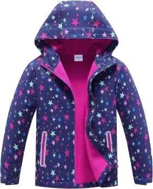 MGEOY Boys Girls Rain Jacket Lightweight Waterproof Hooded Fleece Lined Raincoat Windbreakers for Kids