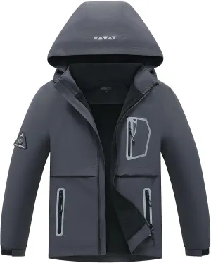 MGEOY Boys Girls Rain Jacket Lightweight Waterproof Hooded Fleece Lined Raincoat Windbreakers for Kids
