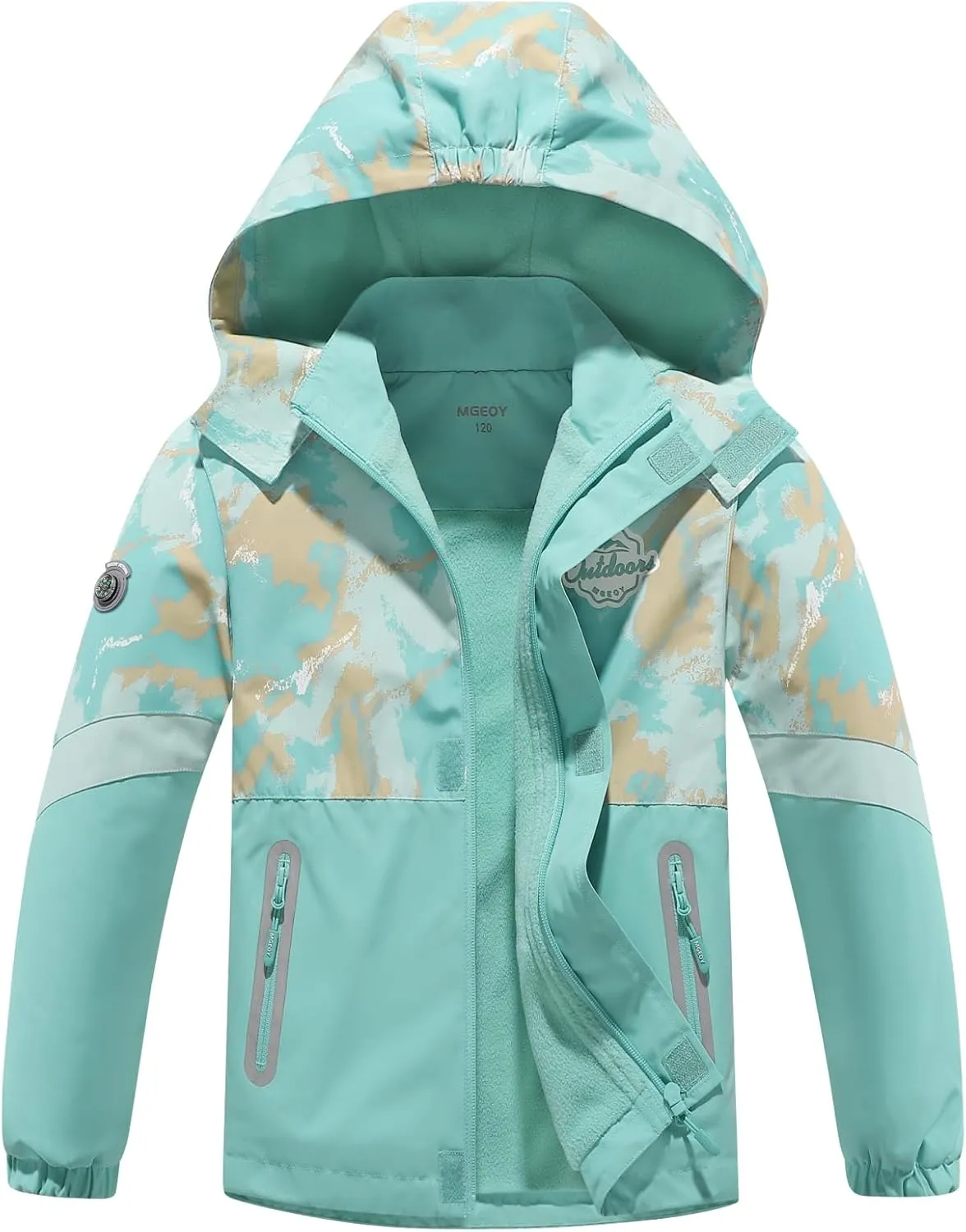 MGEOY Boys Girls Rain Jacket Lightweight Waterproof Hooded Fleece Lined Raincoat Windbreakers for Kids