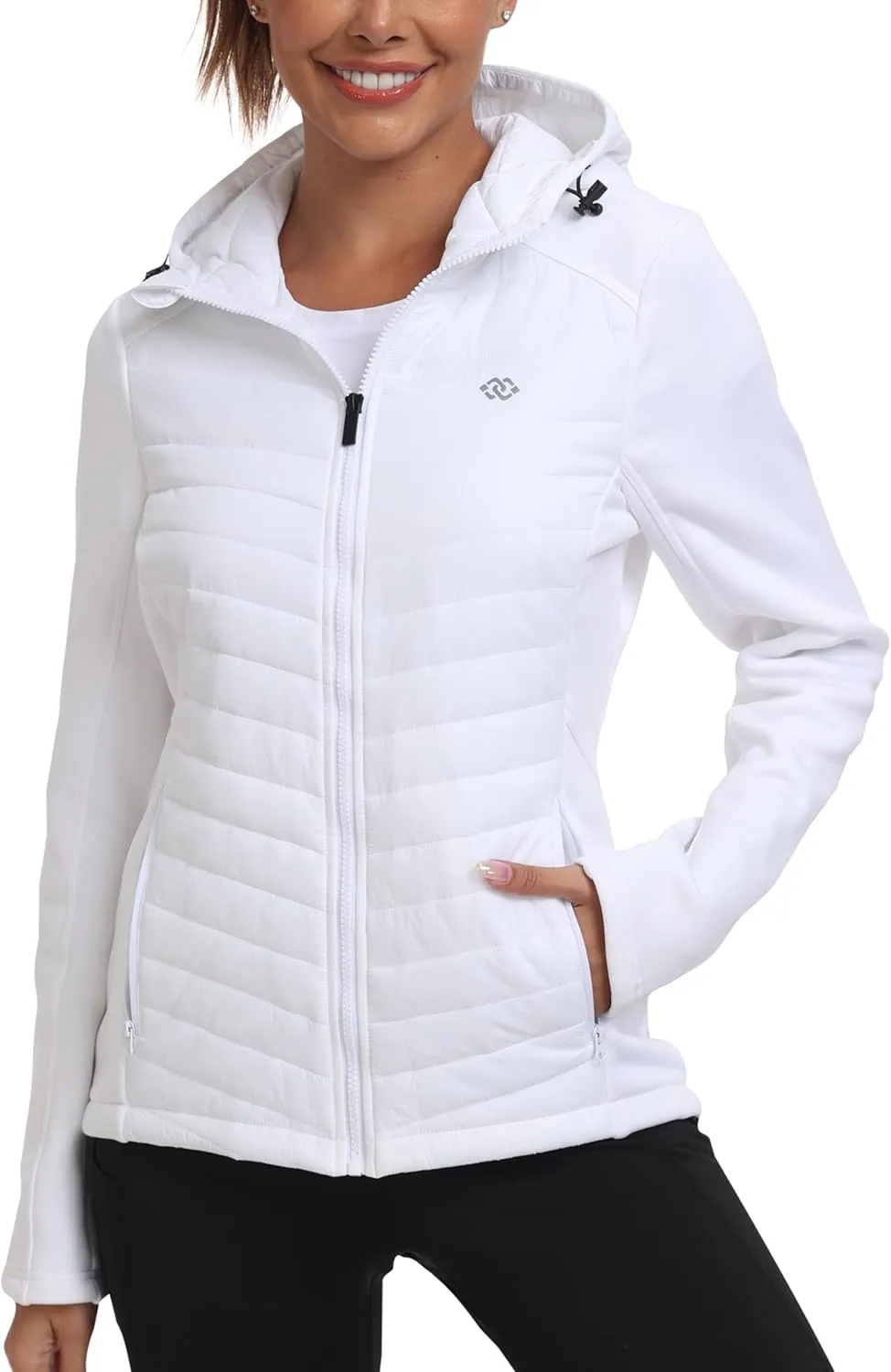 MoFiz Womens Fleece Lined Softshell Jacket Hooded Lightweight Insulated Puffer Hybrid Down Jacket Full Zip Running Coat
