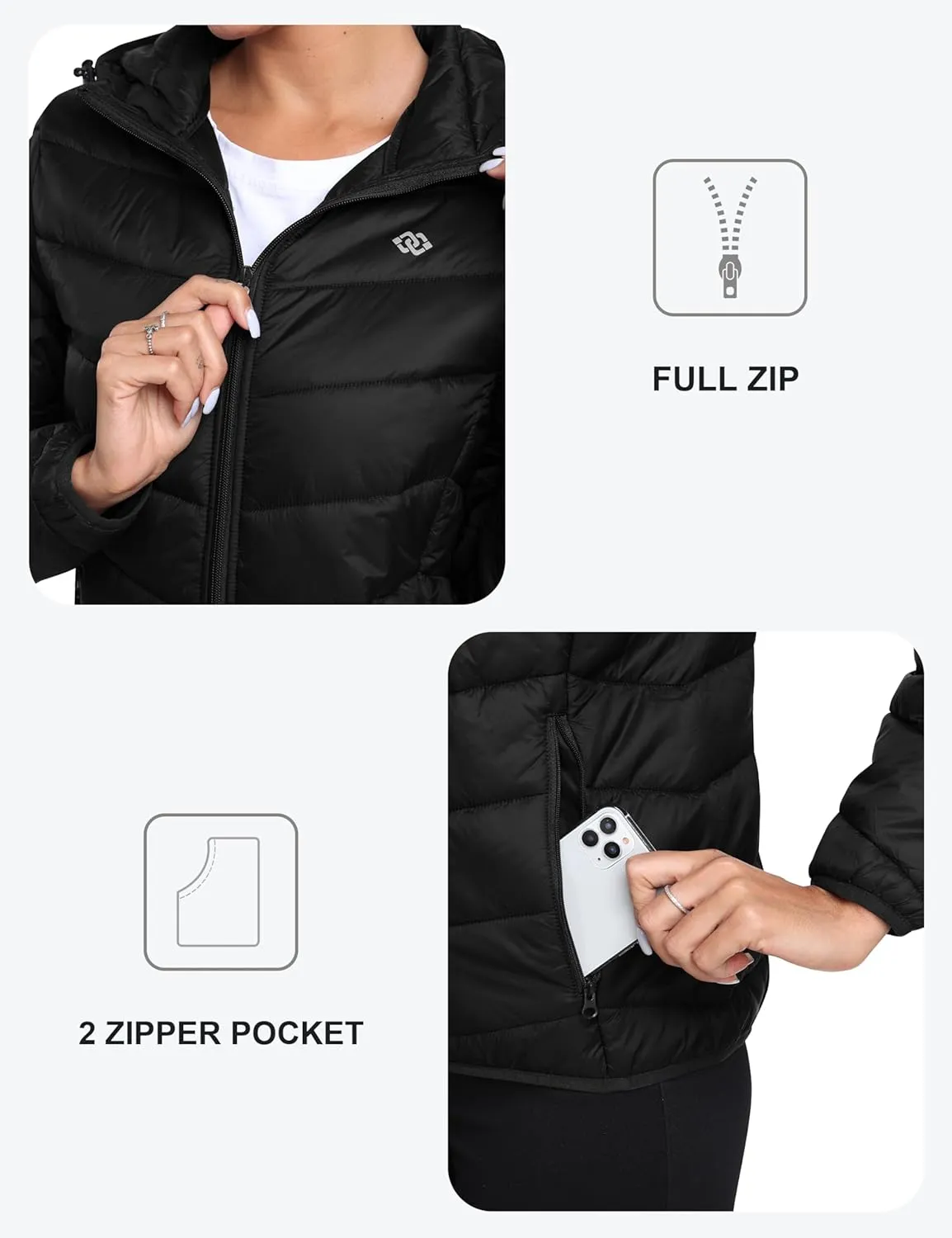 MoFiz Womens Fleece Lined Softshell Jacket Hooded Lightweight Insulated Puffer Hybrid Down Jacket Full Zip Running Coat