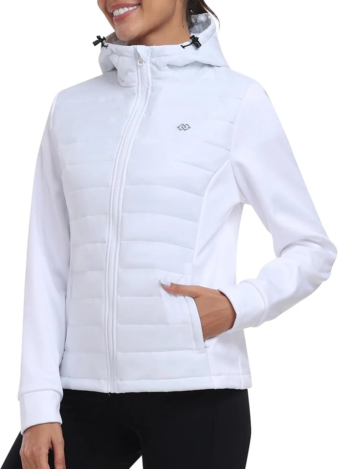 MoFiz Womens Fleece Lined Softshell Jacket Hooded Lightweight Insulated Puffer Hybrid Down Jacket Full Zip Running Coat