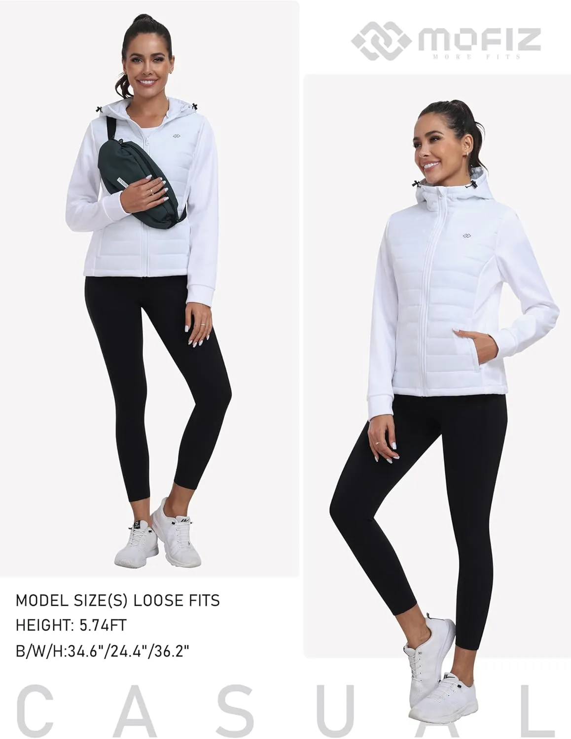 MoFiz Womens Fleece Lined Softshell Jacket Hooded Lightweight Insulated Puffer Hybrid Down Jacket Full Zip Running Coat