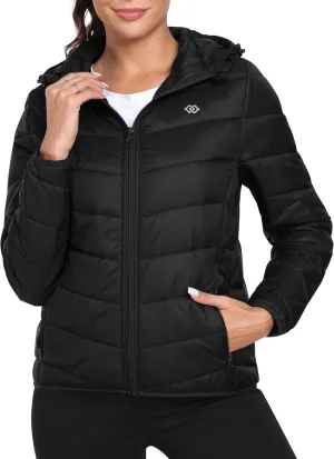 MoFiz Womens Fleece Lined Softshell Jacket Hooded Lightweight Insulated Puffer Hybrid Down Jacket Full Zip Running Coat