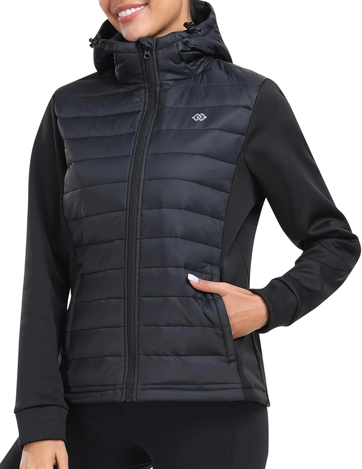 MoFiz Womens Fleece Lined Softshell Jacket Hooded Lightweight Insulated Puffer Hybrid Down Jacket Full Zip Running Coat